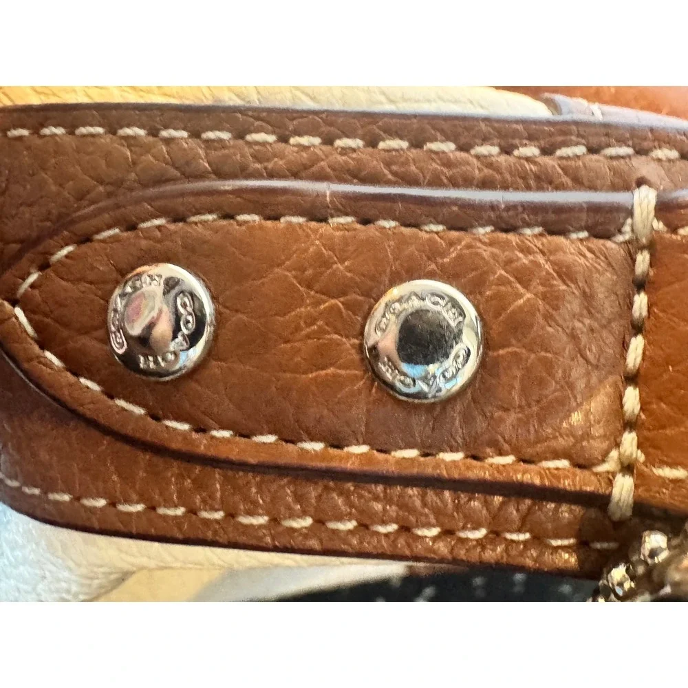 Coach Pebbled Leather Drawstring Bucket Bag Cream Tan Silver Tone Hardware - Picture 10 of 14